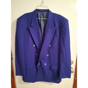 Vtg 80s 90s Mens Cobalt Blue Purple Double Breasted Blazer 42 EUC